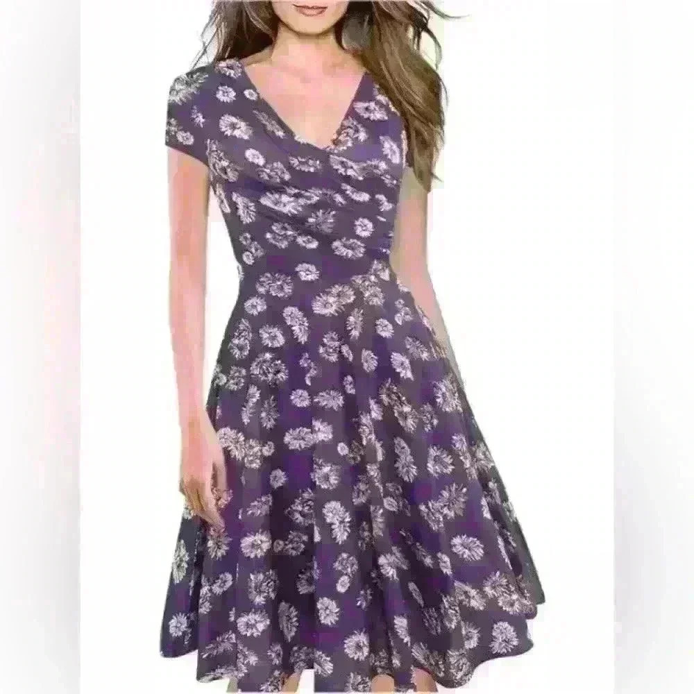 Oxiuly fashion women's extra large purple white floral sundress new with tags - Picture 2 of 10
